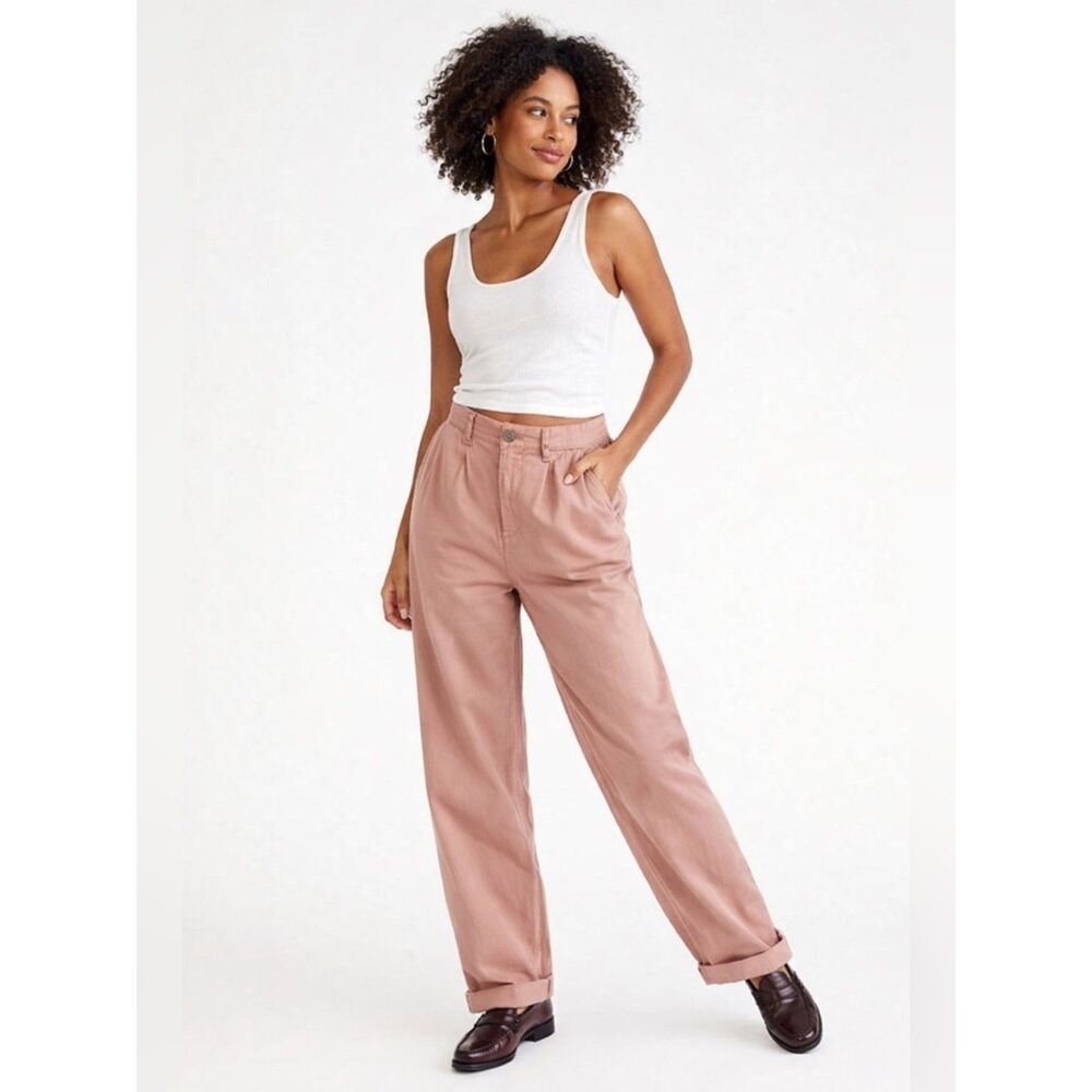 Free People Addy Chino Pants Pleated High Rise Wide Leg Baggy Pink Plus Size 14